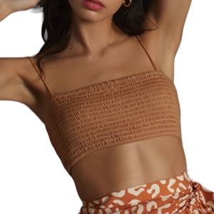 NWT Anthropologie Maeve Light Brown Smocked Cropped Micro Tube Top - M